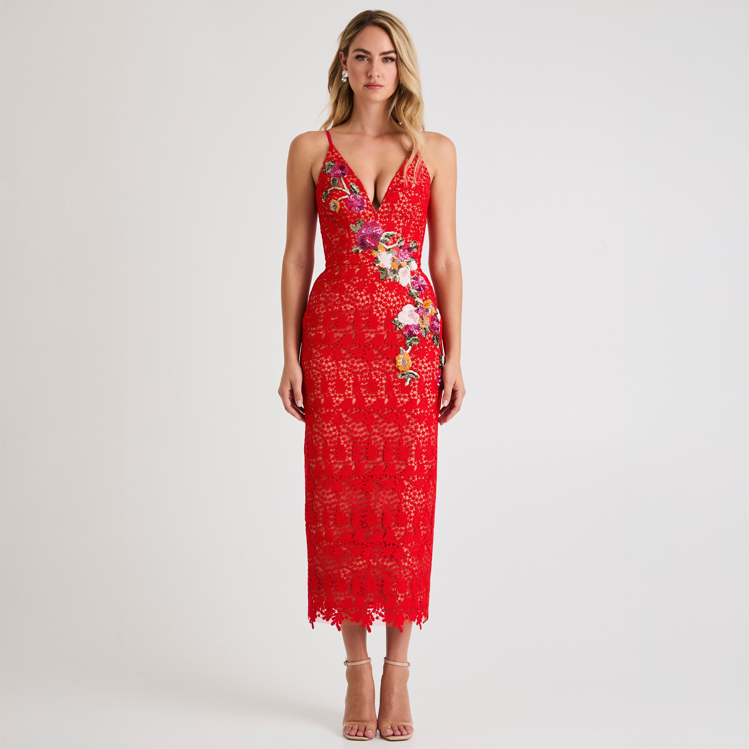 Anthropologie ★ Helsi Martine Floral Sequin Lace Midi Dress Helsi Martine Sleeveless 3D Floral Sequin Lace Midi Dress