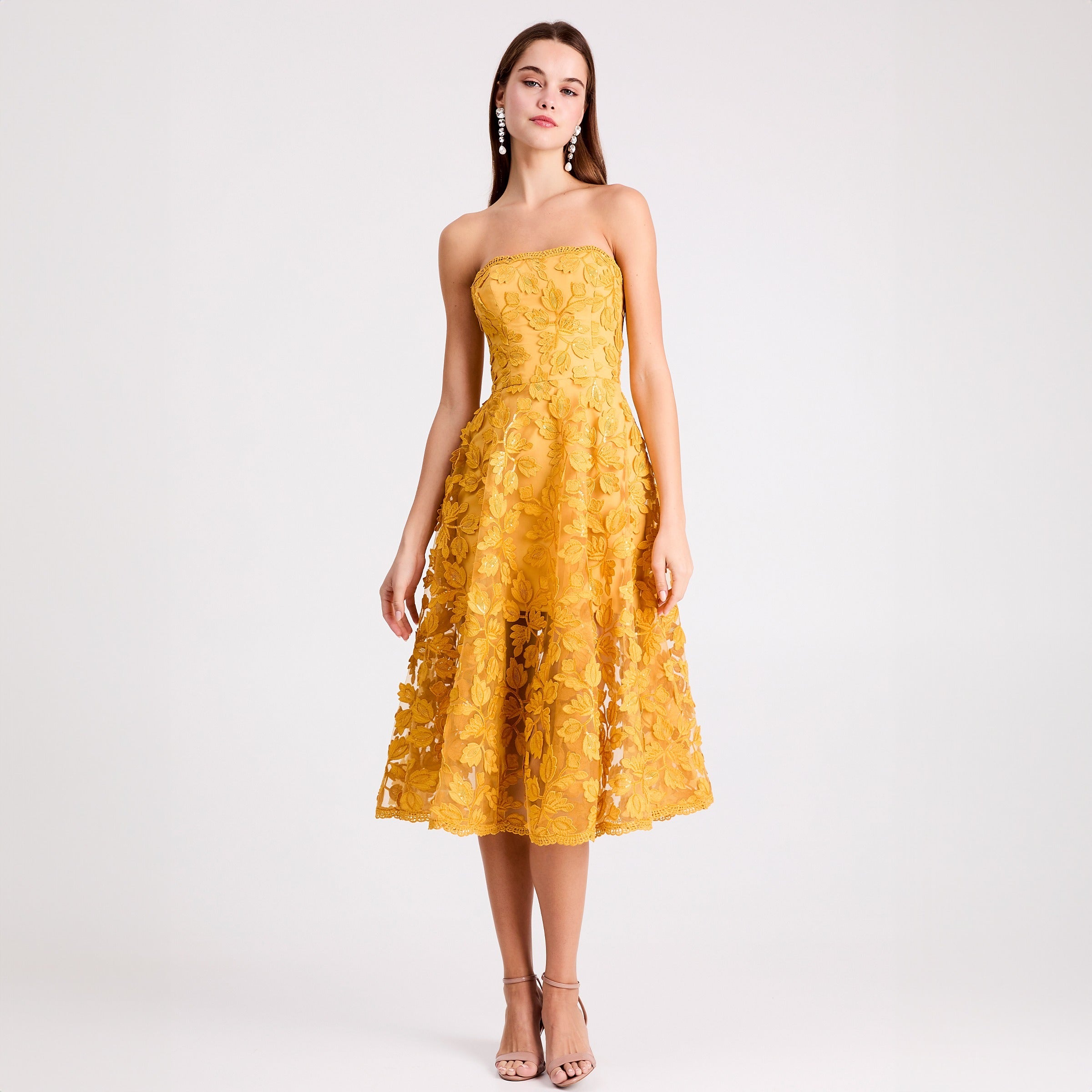 florence sequin floral strapless midi dress FLORENCE