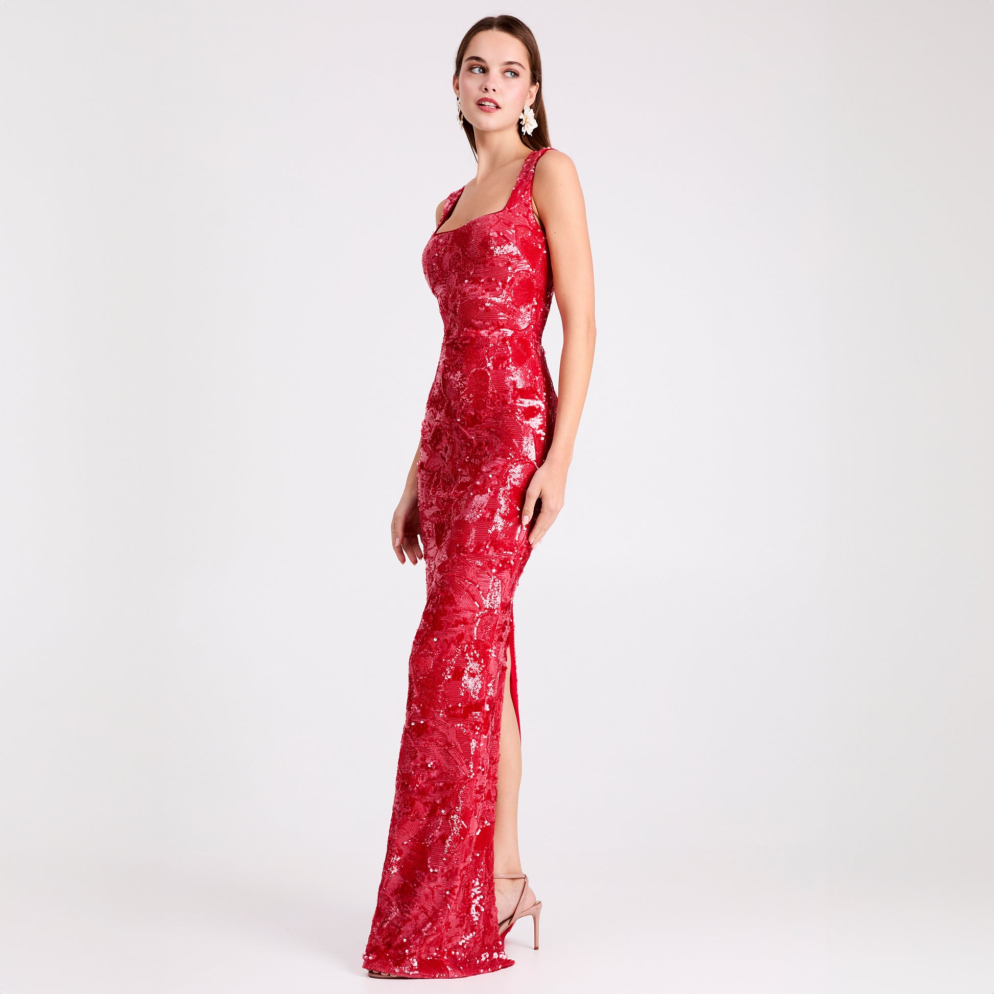 iris red dress Dress the Population Women's Iris Sequined Side-Slit Gown - PORT